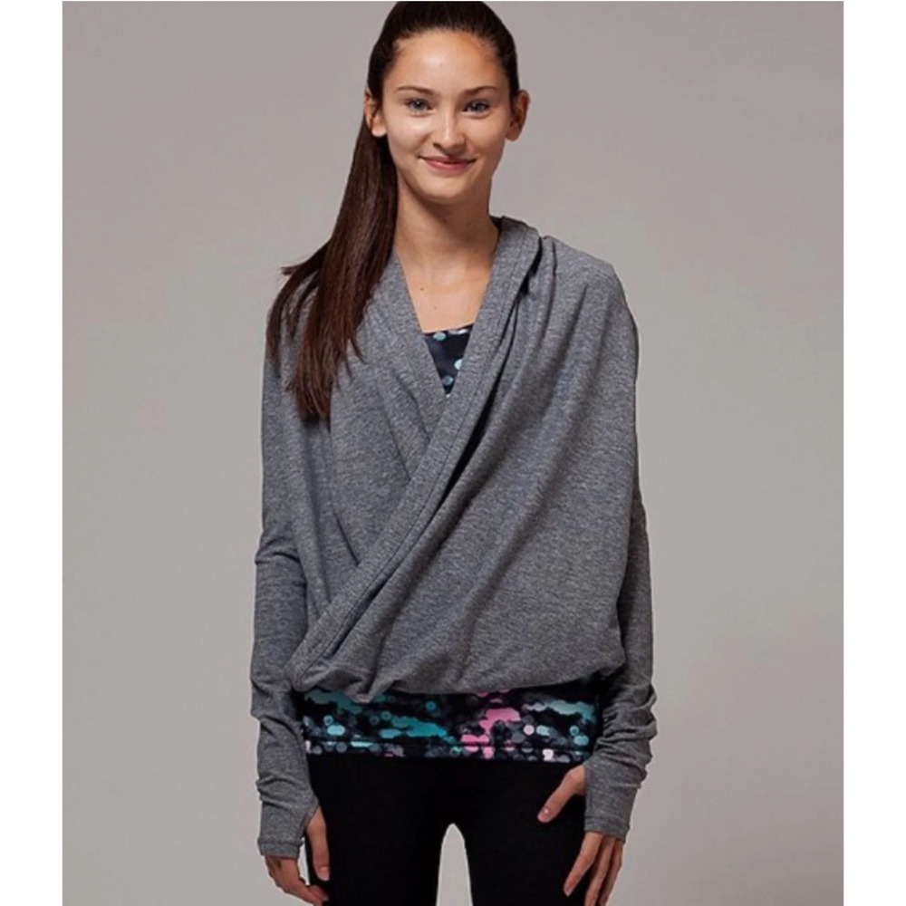 ivivva Lululemon Gray Wrap Front Cardigan Jacket ballet Girls Size 10 Gym Dance